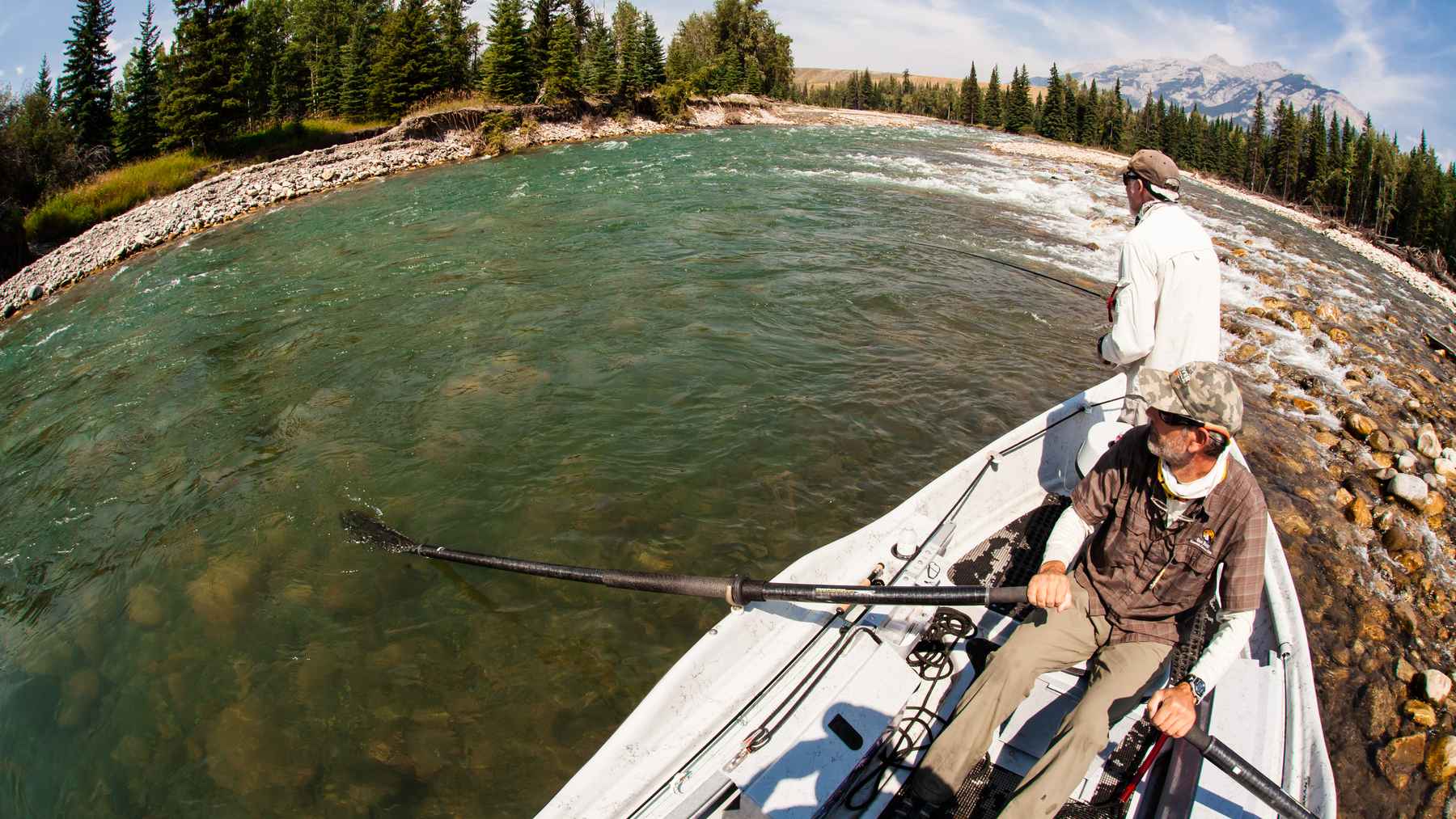 Tailwater Drifters guide launching a drift boat for a catch & release float  trip fly fishing on the Red Deer River, Alberta,CA Stock Photo - Alamy