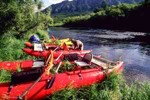 Rigging up for a five-day float down the Two Yurt River. Kamchatka Fly Fishing - Two Yurt River