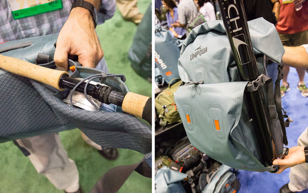 Umpqua's Luke Wennick introduces the Tongass waist pack (left) and backpack (right). Umpqua Tongass Bags