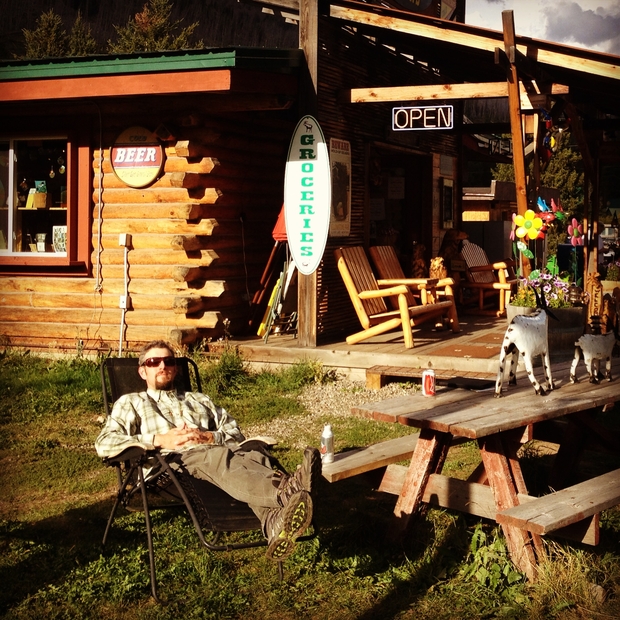 Relaxing in front of the Silver Gate General Store and cabins. Silver Gate General Store and Cabins