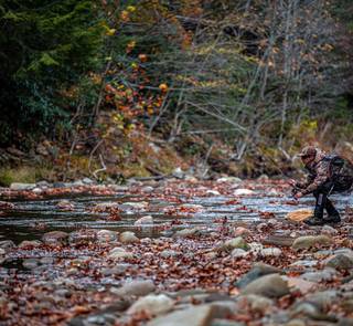 young fly fisherman stealthy approach