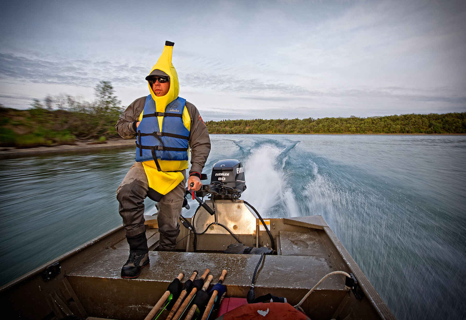 Mark in a banana suit on the Naknek River, Alaska (photo: Earl Harper).
