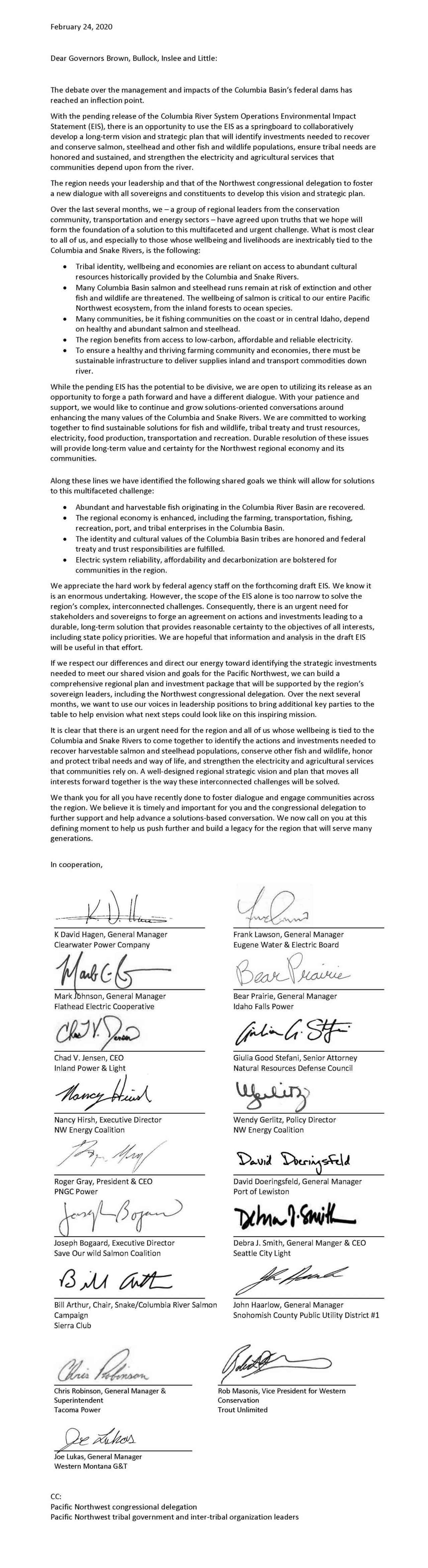 coalition letter to save columbia and snake river salmon