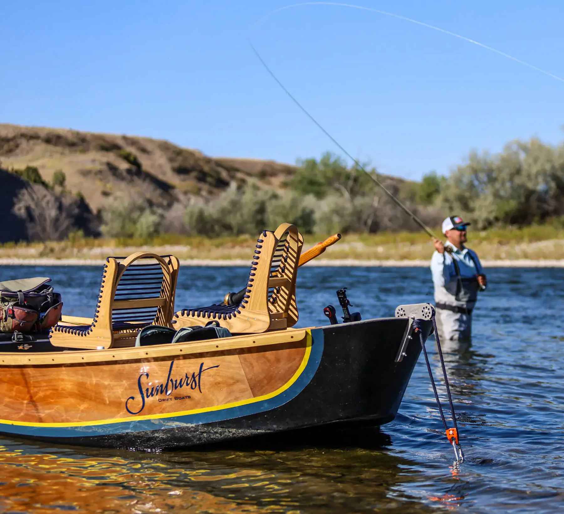 Photo: Jeremy DeVries. sunburst wooden drift boat