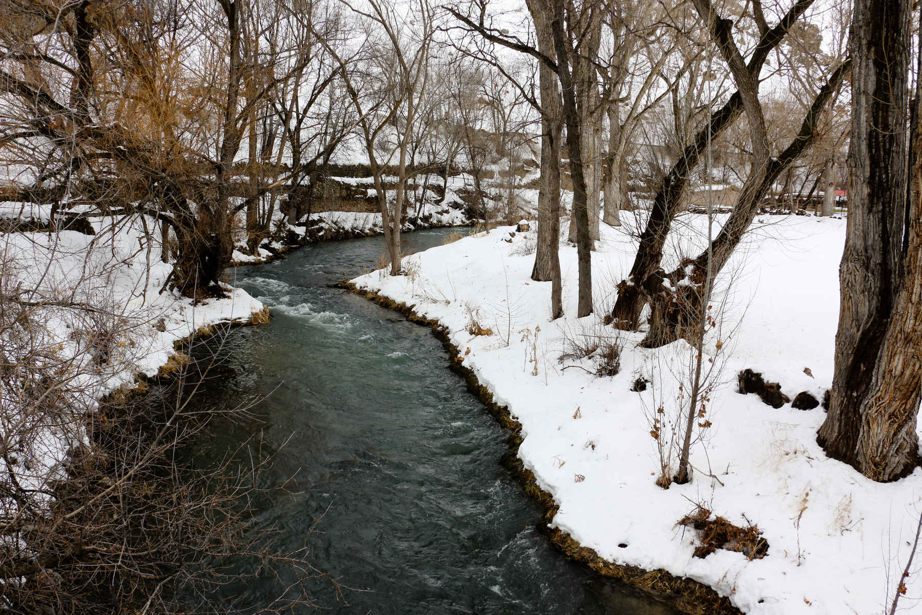 The Portneuf River upstream from Pocatello, Idaho looks more natural than the cement chute it’s confined to through town (photo: Kris Millgate). portneuf river