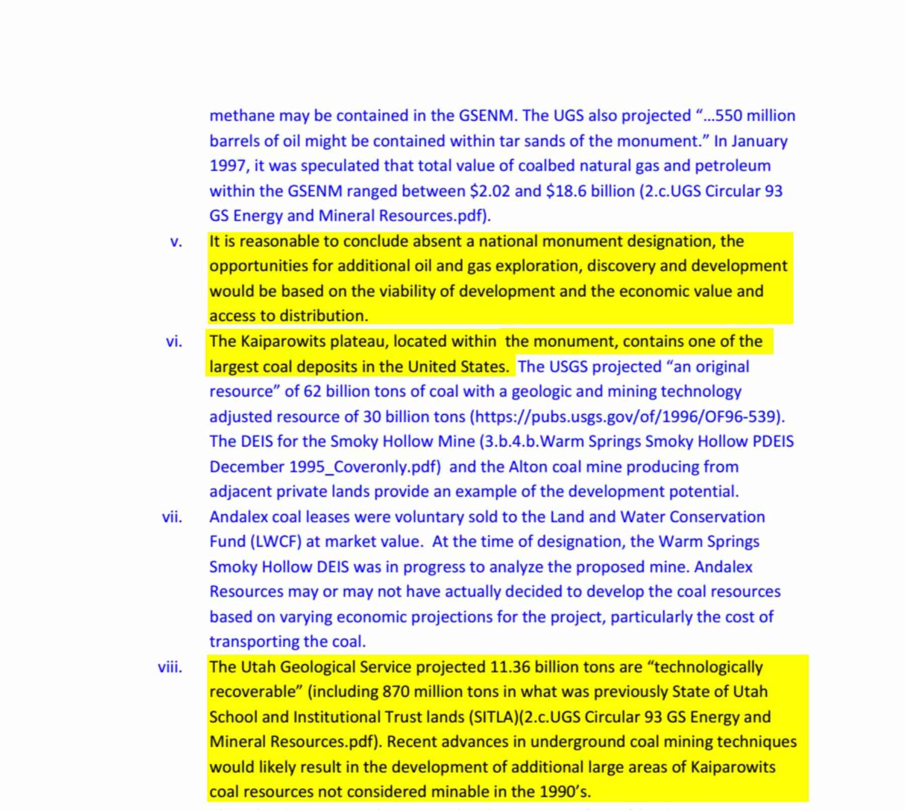 doi memo coal reserves in grand staircase escalante