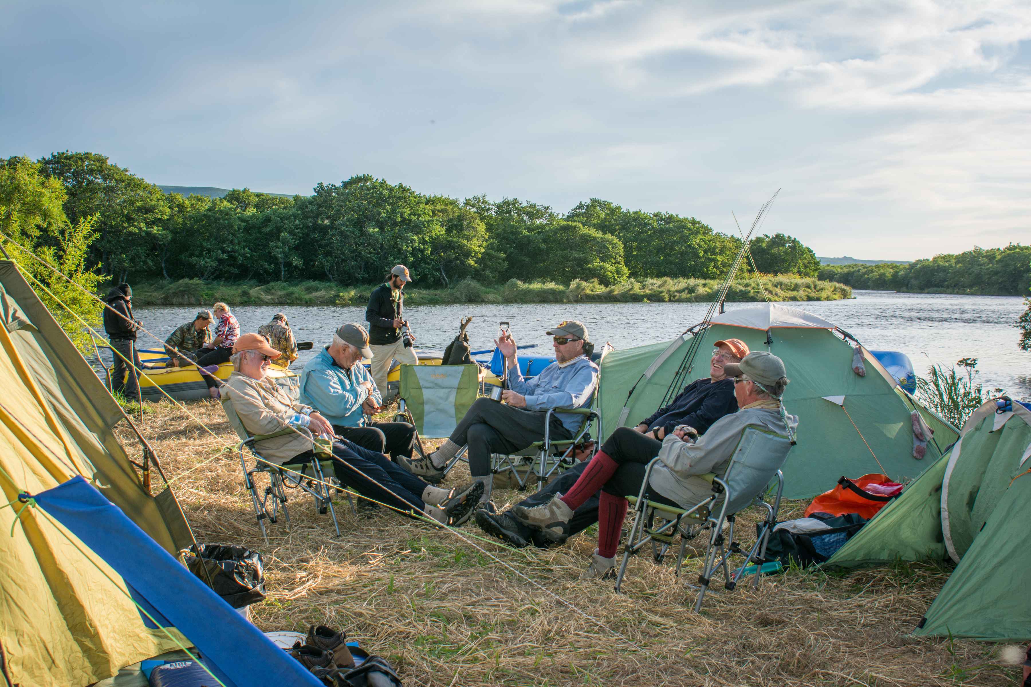 Camp on the upper river float use hi-tech 4-season mountaineering tents and a camp cook travels with the group (photo: Michael Caranci). savan river float camp