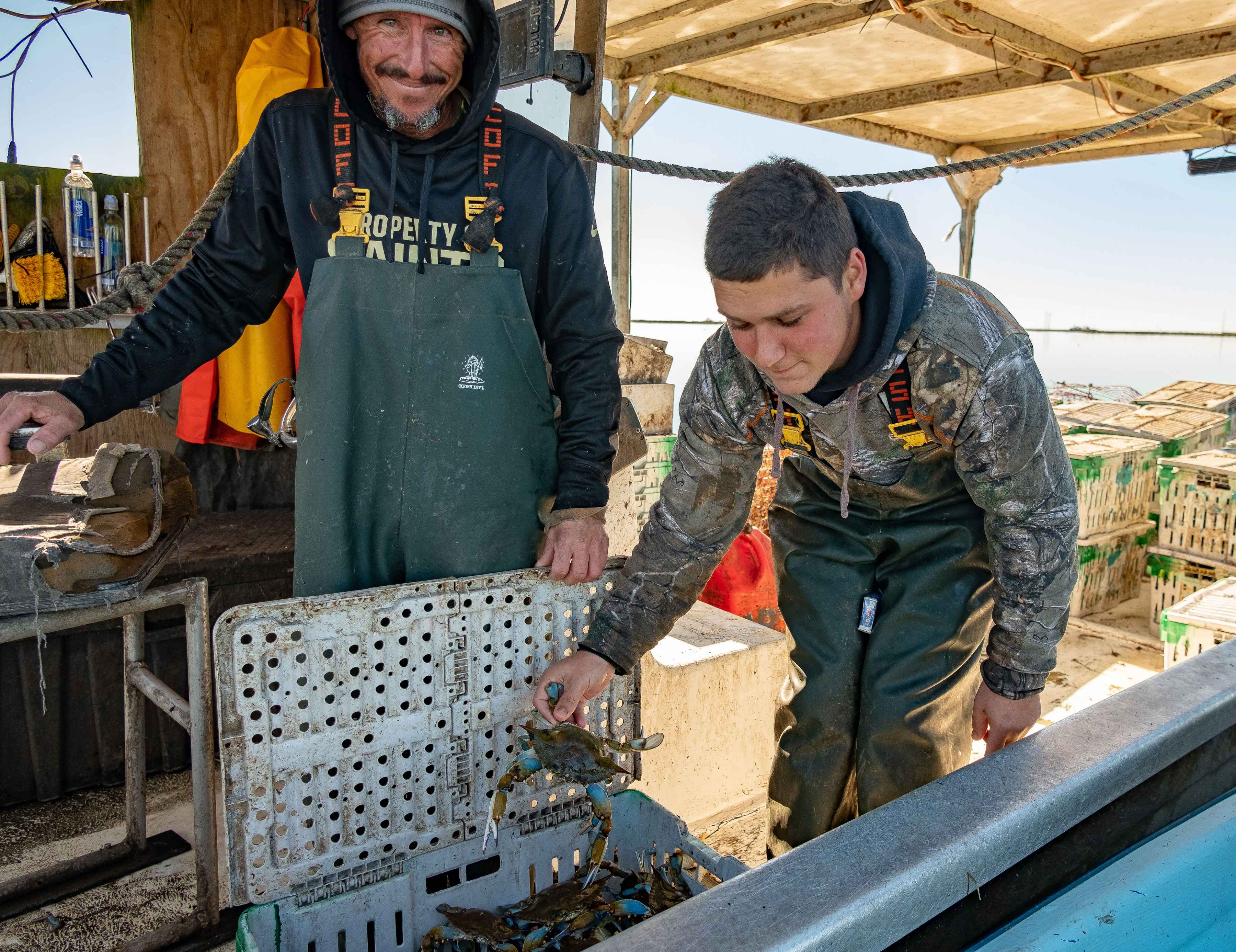 Photo: Ryan Fries sorting crab mississippi delta