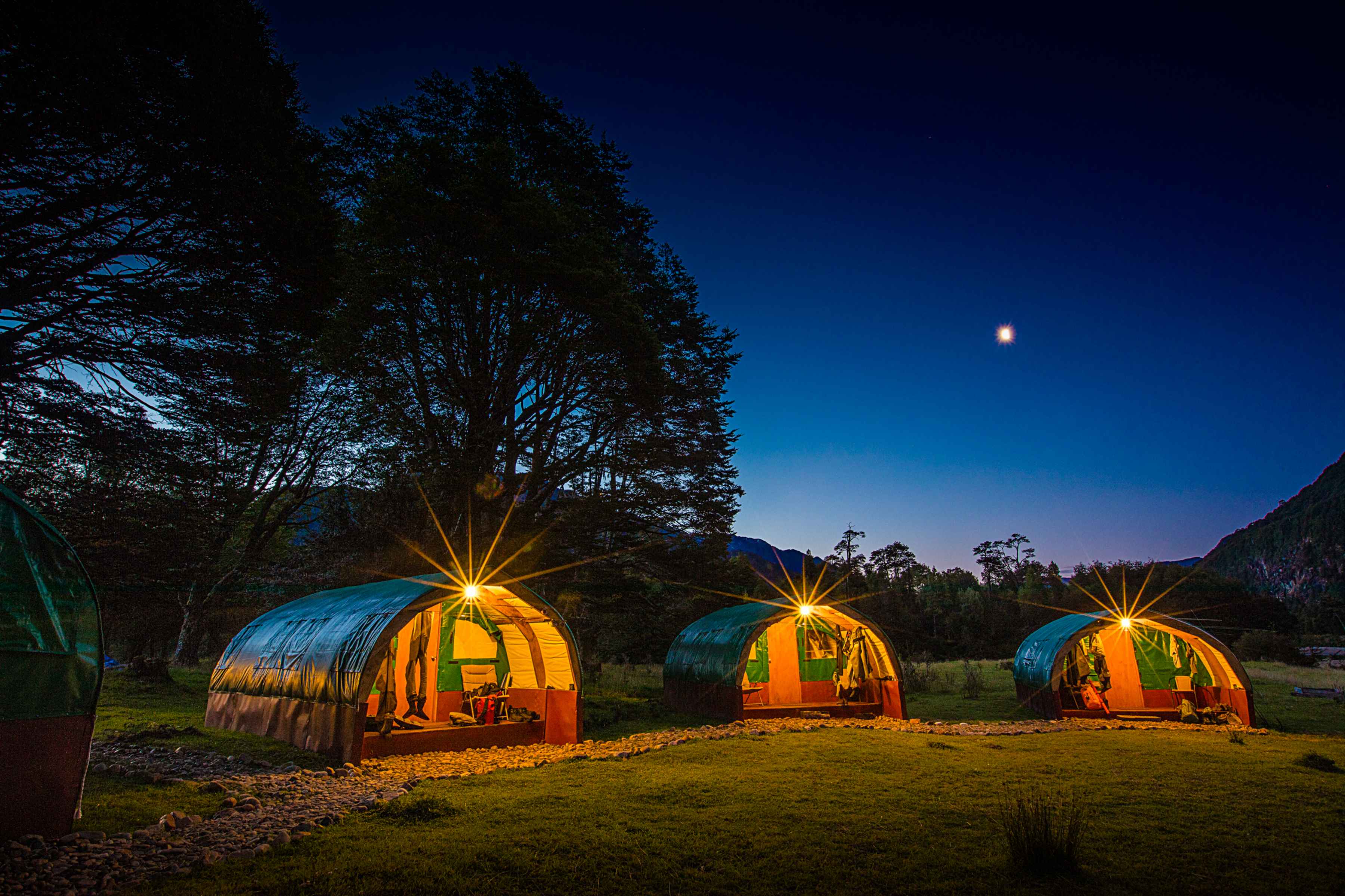 Guest cabins at basecamp (photo: Matt Harris). river of dreams basecamp | rio blanco | chile | patagonia