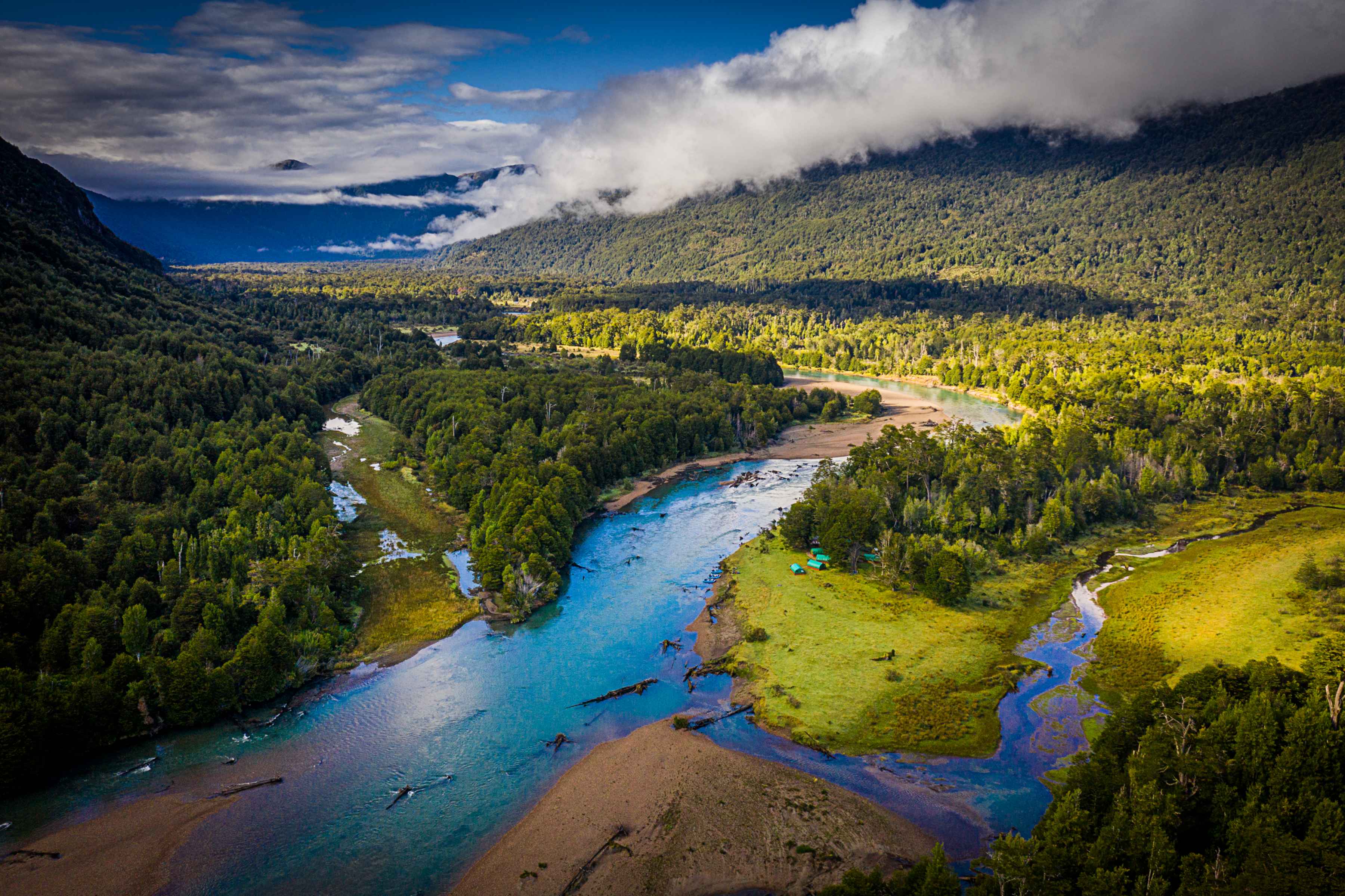 The River of Dreams basecamp, the only fishing operation in the entire middle Rio Blanco valley, is centrally located offering convenient access to 30 miles of untouched trophy trout water (photo: Matt Harris). river of dreams basecamp | rio blanco | chile | patagonia