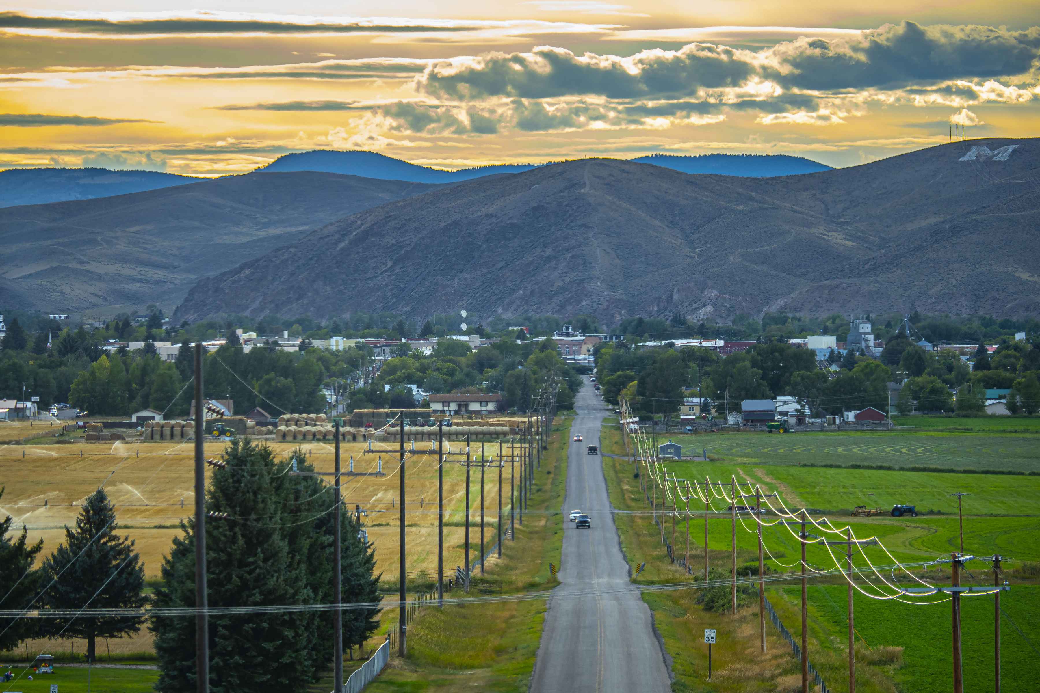 The sun sets over Dillon Montana