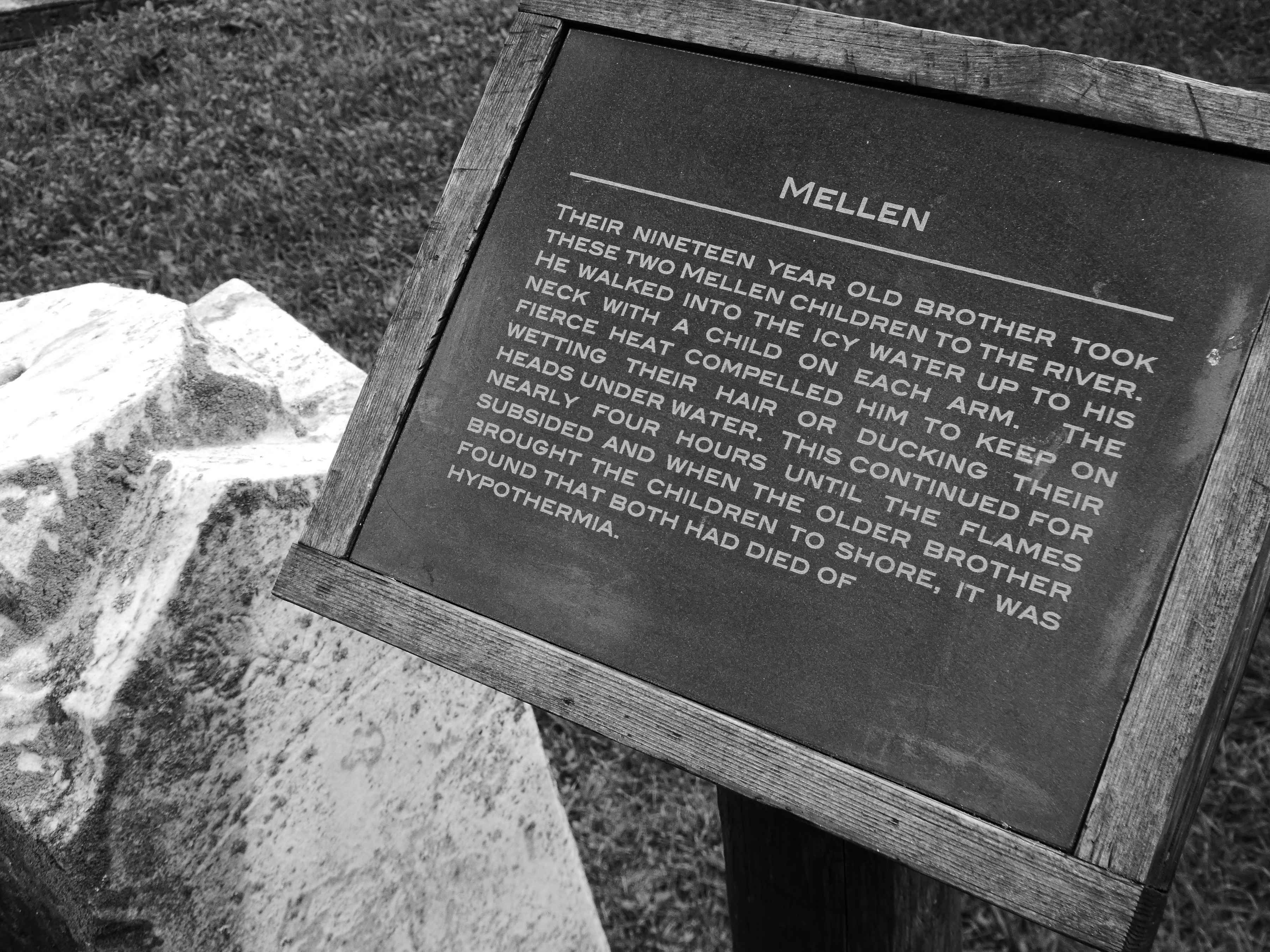 A plaque from the Peshtigo Fire cemetary (Public domain). A plaque from the Peshtigo Fire cemetary