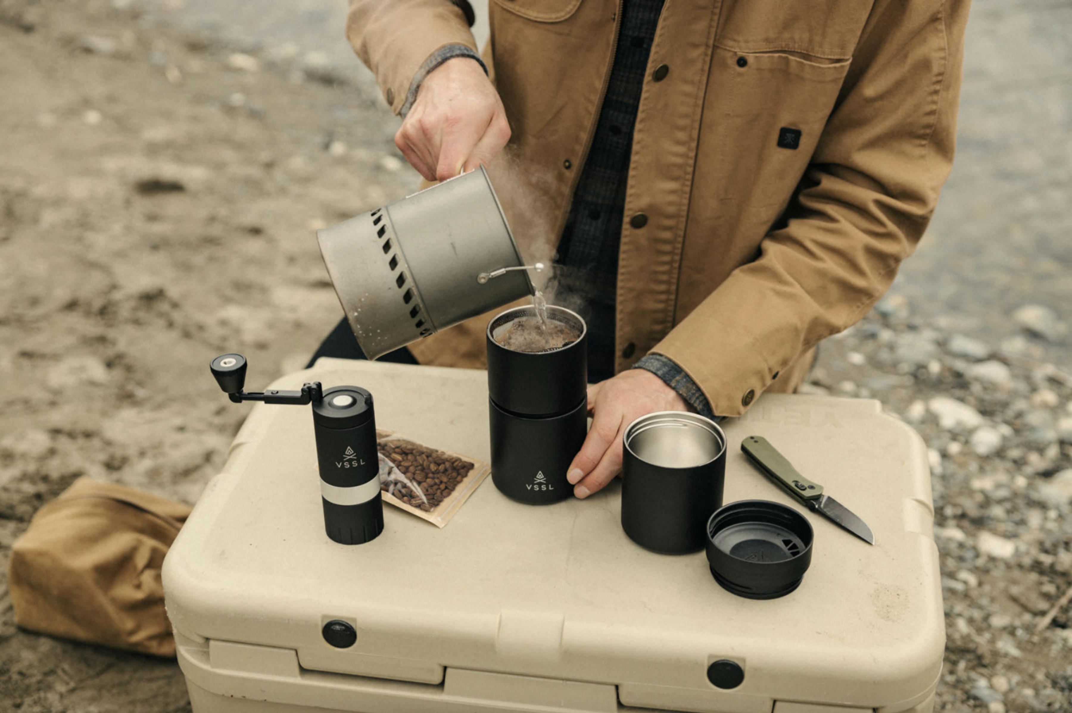 The VSSL Nest pour over kit and grinder