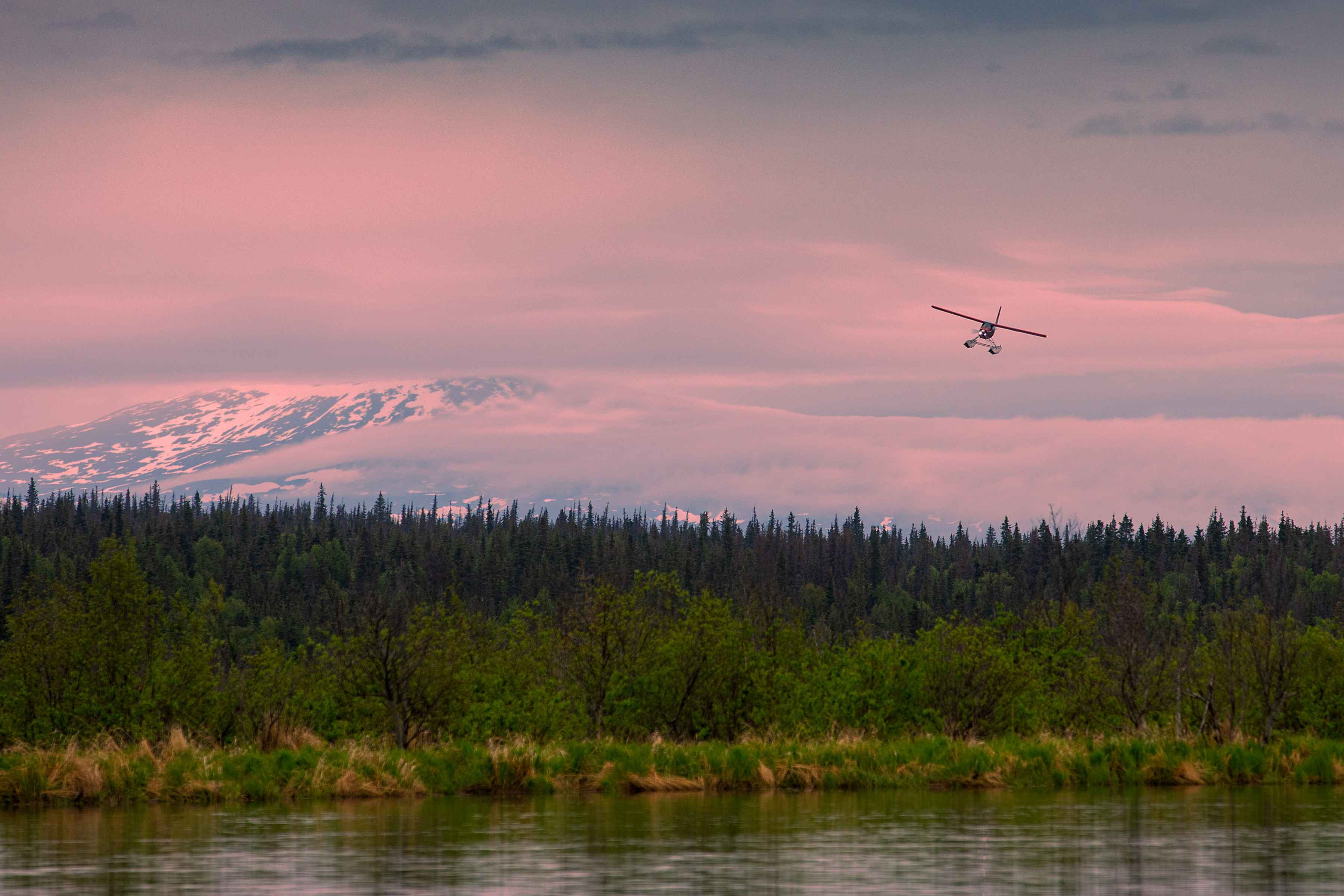 float plane landing in bristol bay