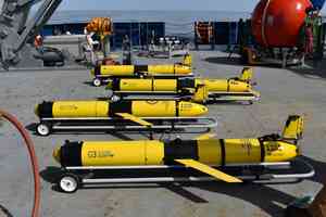 Ocean Observatories Initiative research gliders waiting for deployment (photo: Woods Hole Oceanographic Institute). slocum gliders