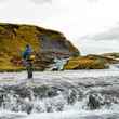 Casting to sea trout on the Fossalar River in iceland