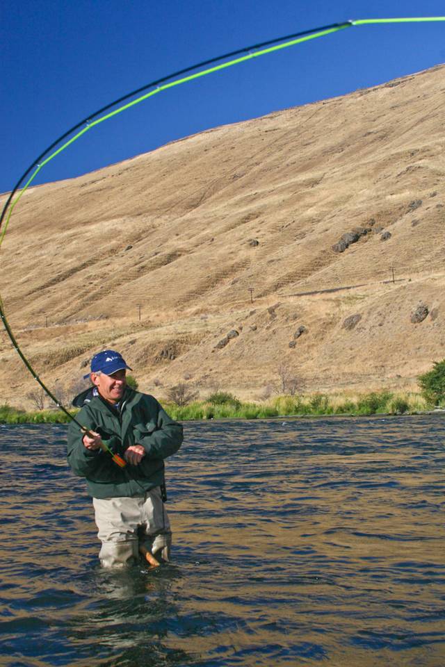 Another hookup on the Deschutes. Hooked Steelhead