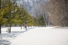 angler walking in snow