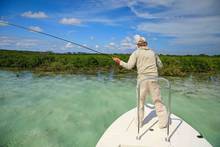 Angler Jock Conyngham makes a second cast a fleeing Bahamas bonefish