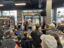Dave McCoy speaks to anglers and shop goers inside Emerald Water Anglers in Seattle, Washington (photo: Matt DeLorme / IG @mdelormephoto).