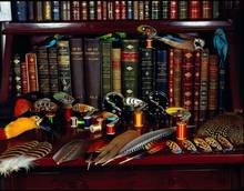 antique fly fishing flies and books