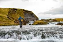 Casting to sea trout on the Fossalar River in iceland